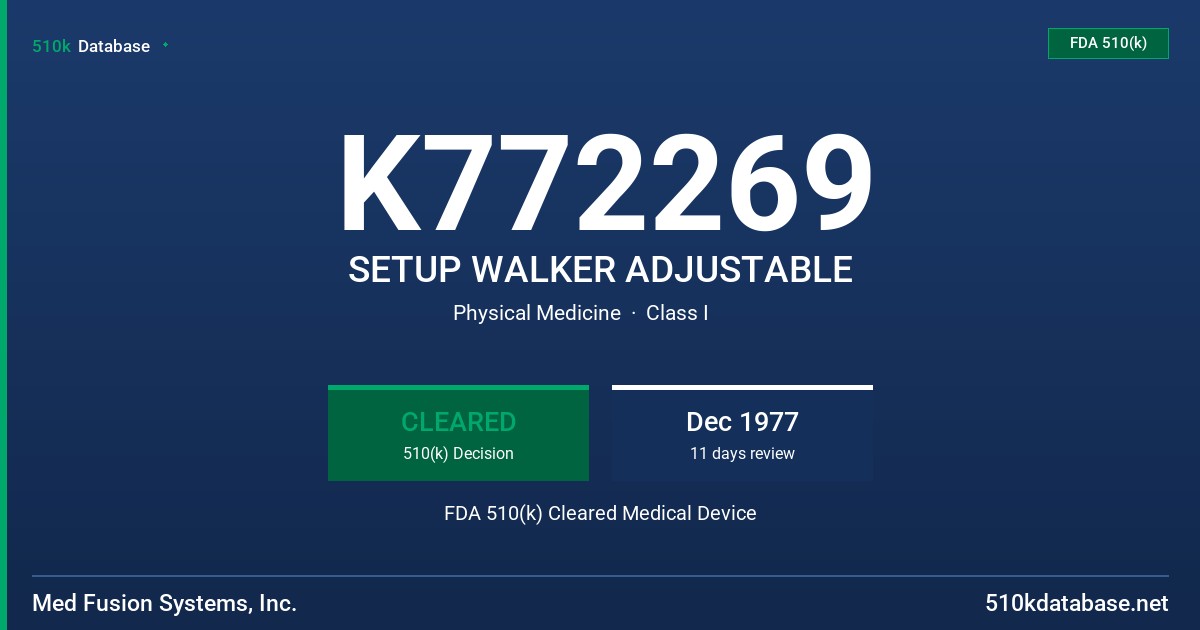 K772269 SETUP WALKER ADJUSTABLE FDA 510(k) Cleared Medical Device