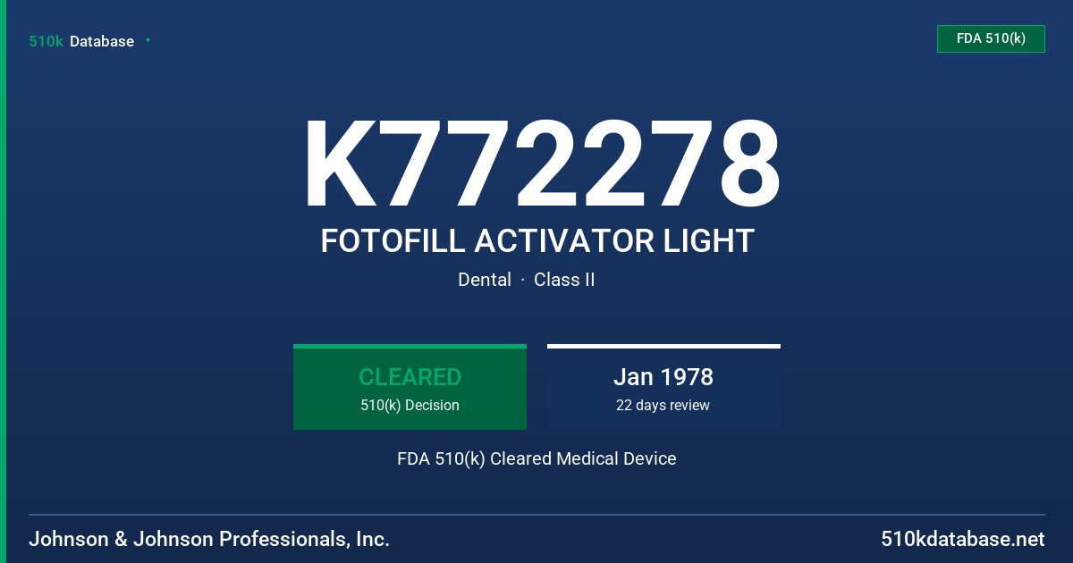 K772278 FOTOFILL ACTIVATOR LIGHT FDA 510(k) Cleared Medical Device