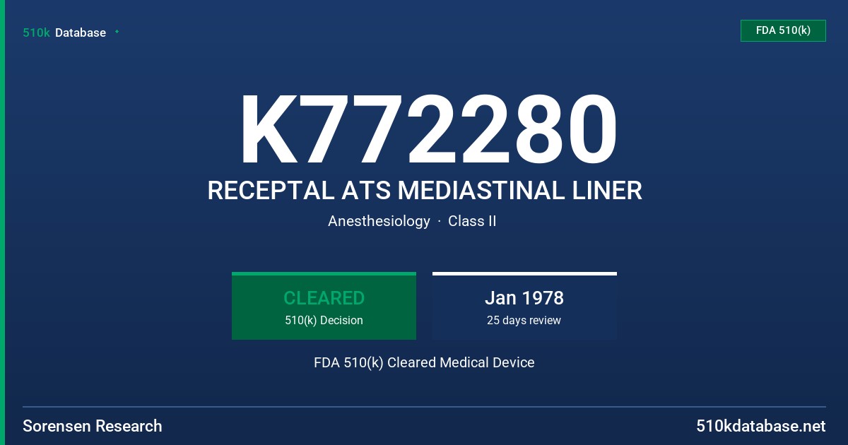 K772280 RECEPTAL ATS MEDIASTINAL LINER FDA 510(k) Cleared Medical Device