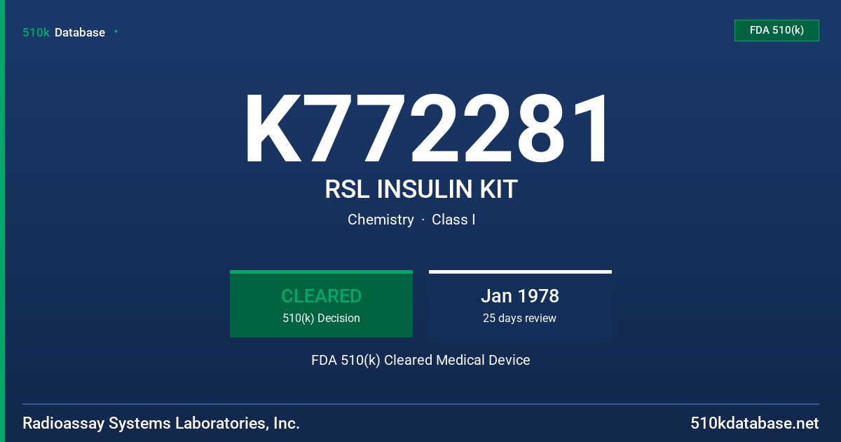 K772281 RSL INSULIN KIT FDA 510(k) Cleared Medical Device