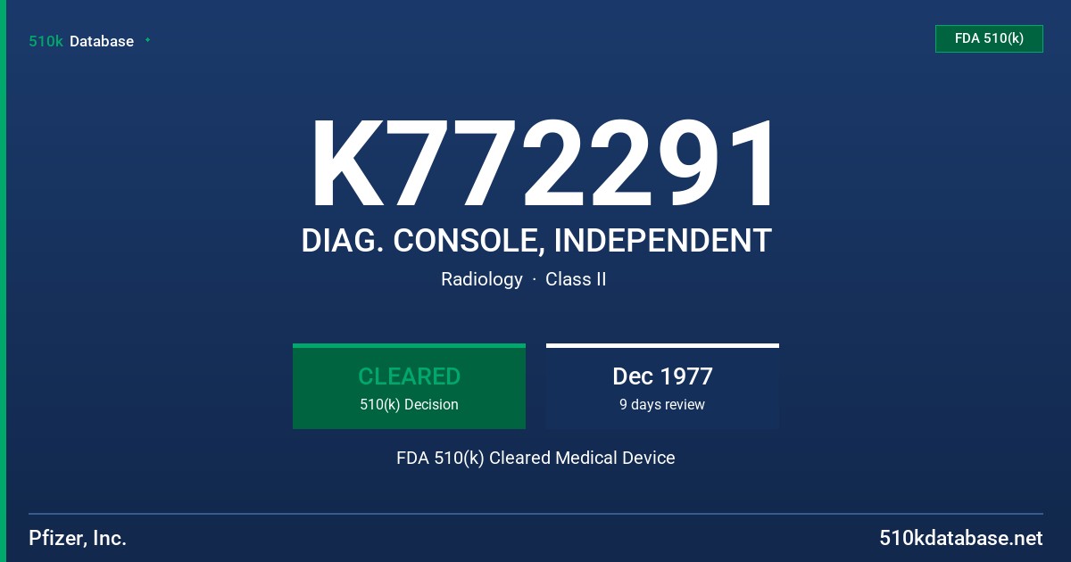 K772291 DIAG. CONSOLE, INDEPENDENT FDA 510(k) Cleared Medical Device