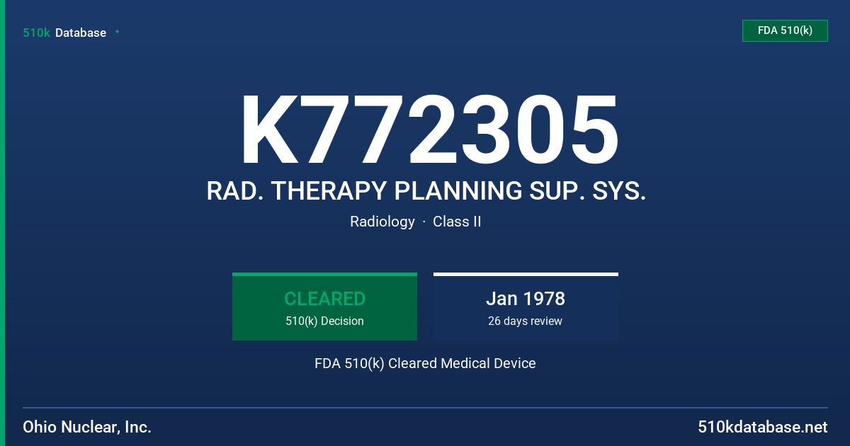 K772305 RAD. THERAPY PLANNING SUP. SYS. FDA 510(k) Cleared Medical Device