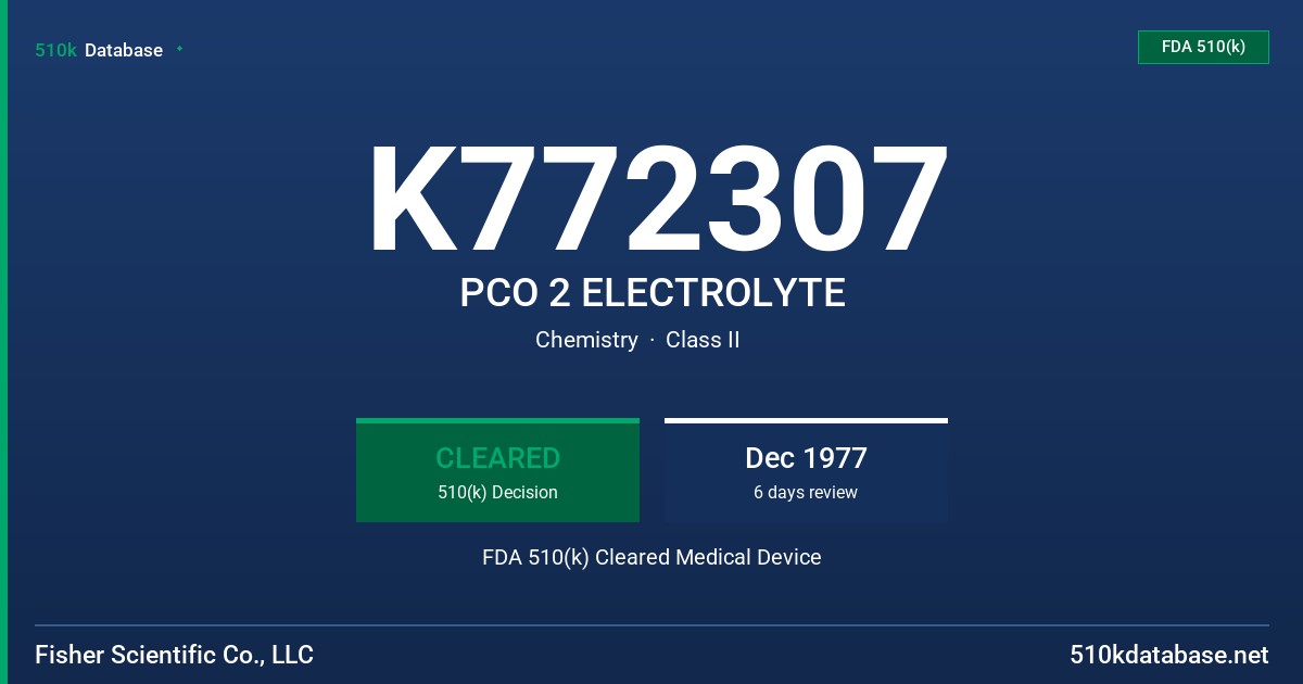 K772307 PCO 2 ELECTROLYTE FDA 510(k) Cleared Medical Device
