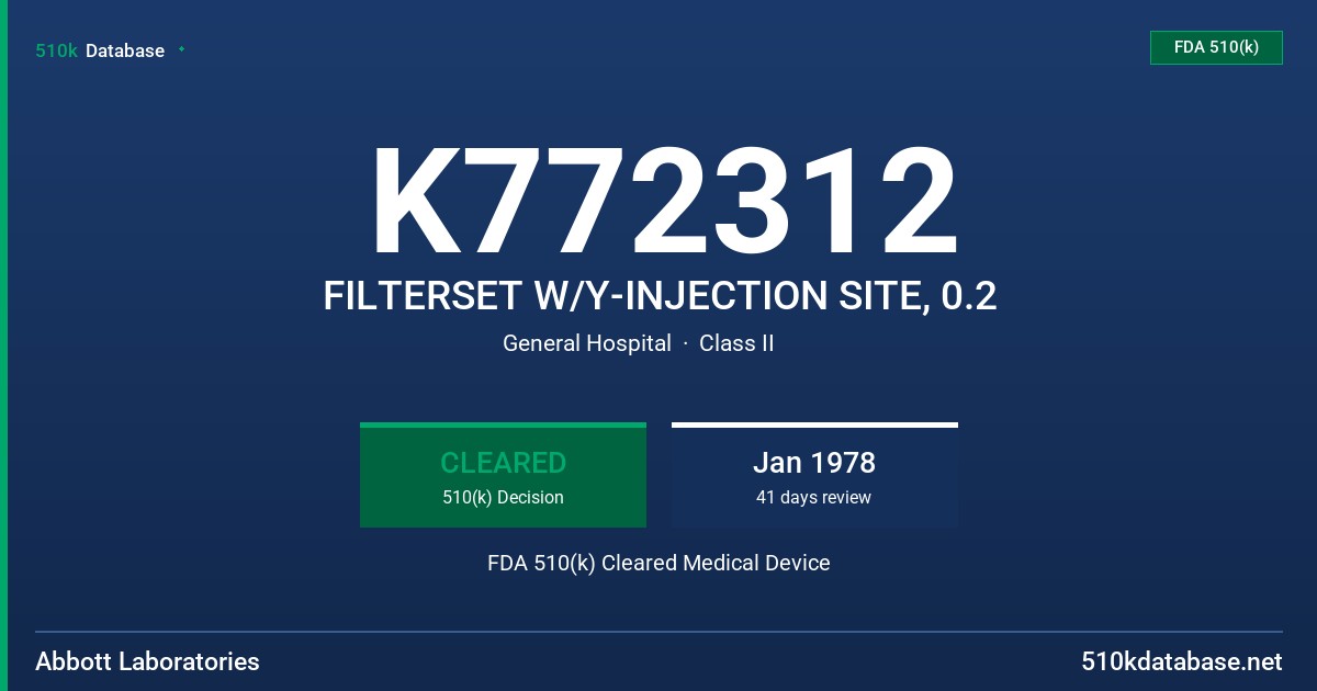 K772312 FILTERSET W/Y-INJECTION SITE, 0.2 FDA 510(k) Cleared Medical Device