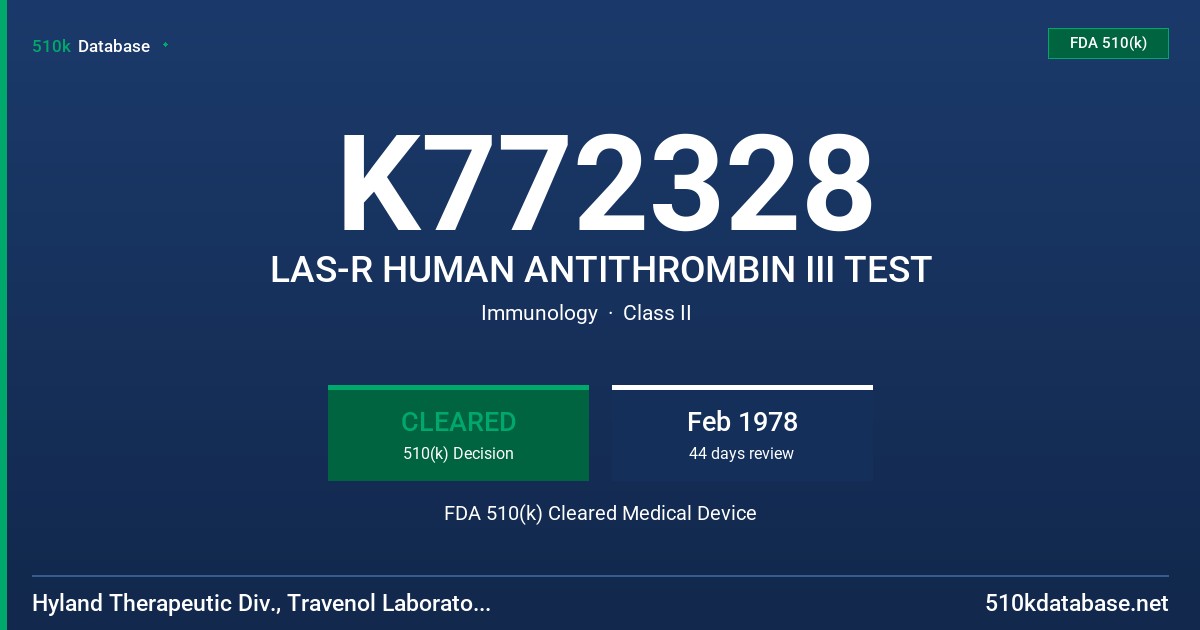 K772328 LAS-R HUMAN ANTITHROMBIN III TEST FDA 510(k) Cleared Medical Device