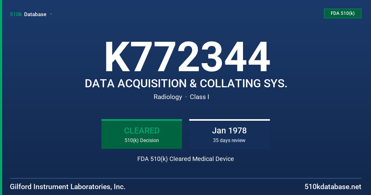 K772344 DATA ACQUISITION & COLLATING SYS. FDA 510(k) Cleared Medical Device