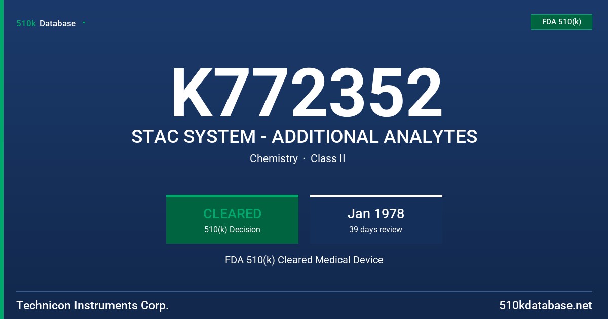 K772352 STAC SYSTEM - ADDITIONAL ANALYTES FDA 510(k) Cleared Medical Device