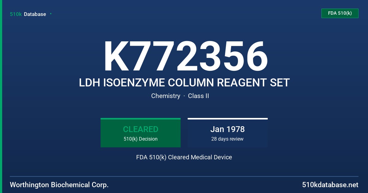 K772356 LDH ISOENZYME COLUMN REAGENT SET FDA 510(k) Cleared Medical Device