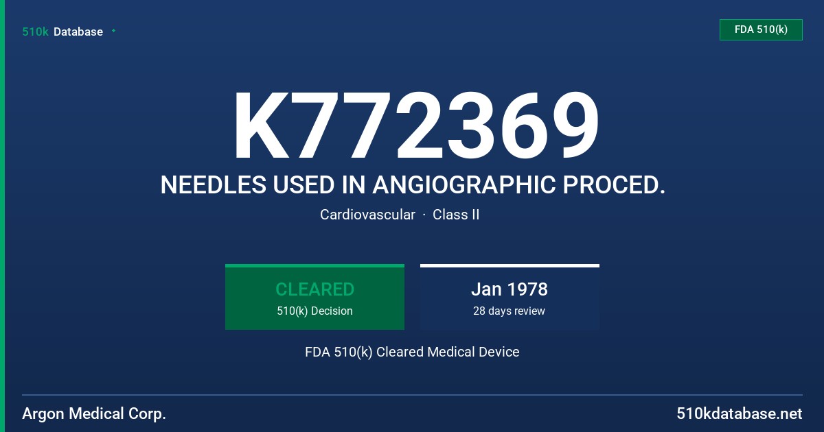 K772369 NEEDLES USED IN ANGIOGRAPHIC PROCED. FDA 510(k) Cleared Medical Device
