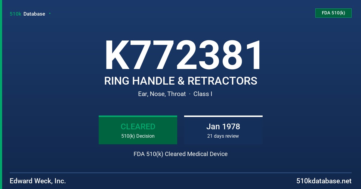 K772381 RING HANDLE & RETRACTORS FDA 510(k) Cleared Medical Device