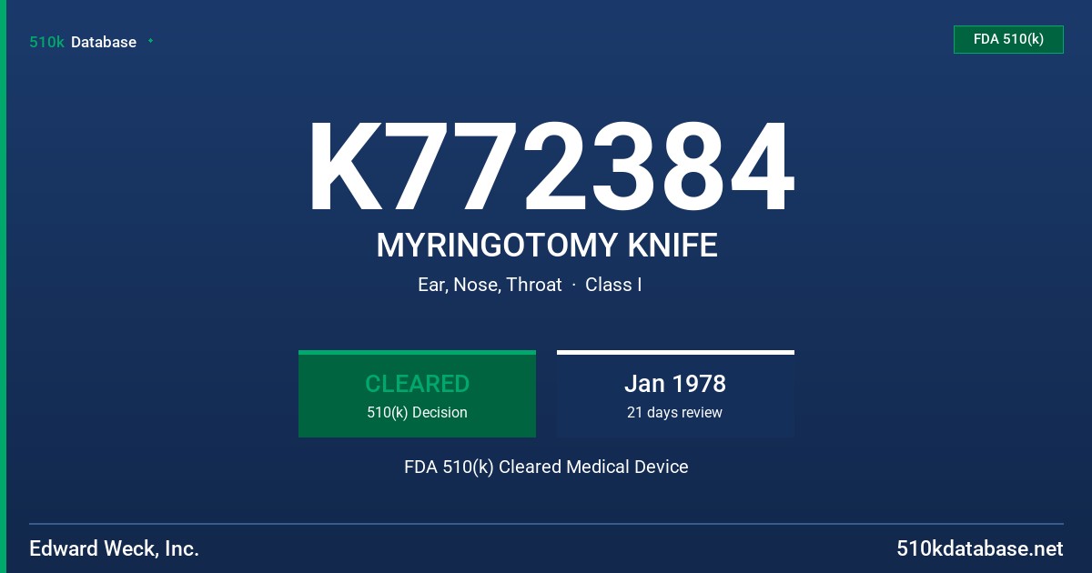 K772384 MYRINGOTOMY KNIFE FDA 510(k) Cleared Medical Device