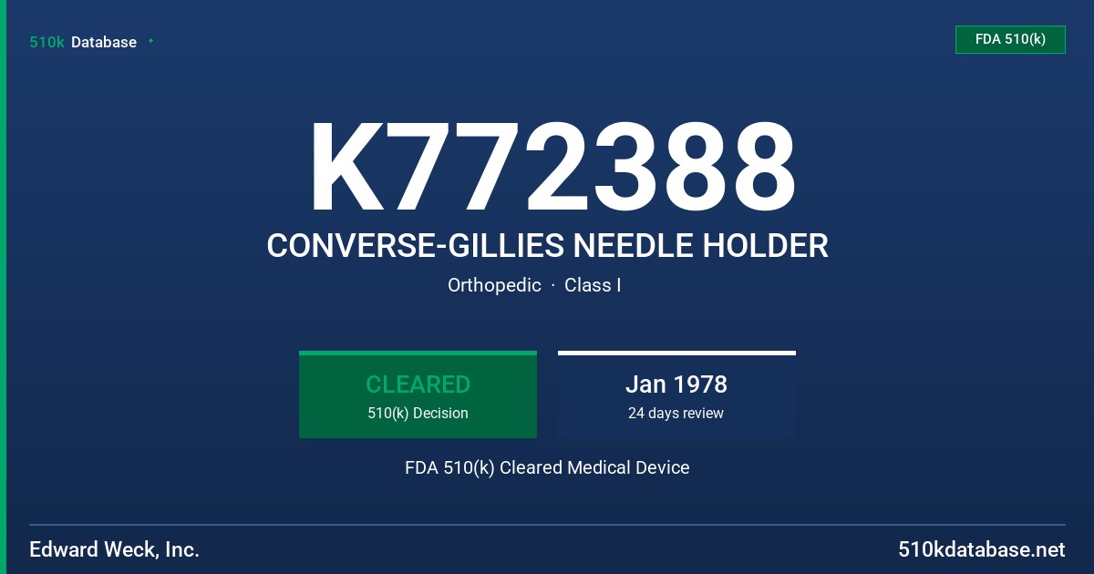 K772388 CONVERSE-GILLIES NEEDLE HOLDER FDA 510(k) Cleared Medical Device
