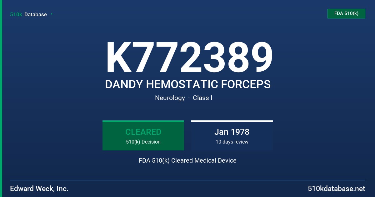 K772389 DANDY HEMOSTATIC FORCEPS FDA 510(k) Cleared Medical Device