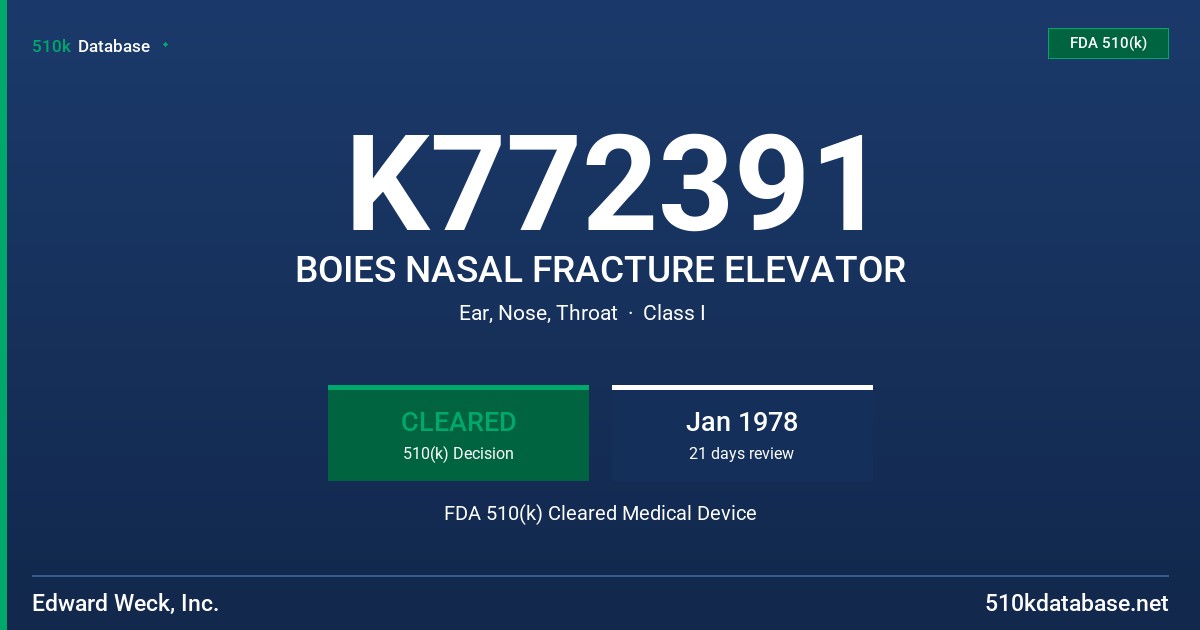 K772391 BOIES NASAL FRACTURE ELEVATOR FDA 510(k) Cleared Medical Device
