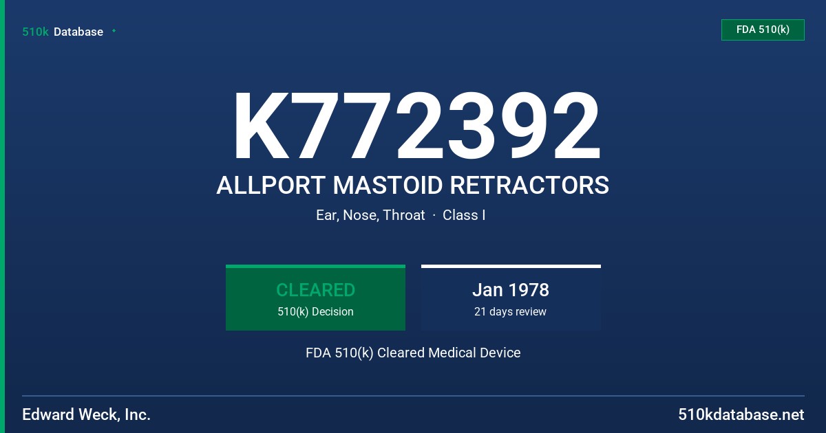 K772392 ALLPORT MASTOID RETRACTORS FDA 510(k) Cleared Medical Device