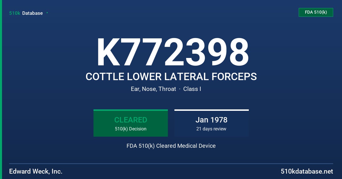 K772398 COTTLE LOWER LATERAL FORCEPS FDA 510(k) Cleared Medical Device