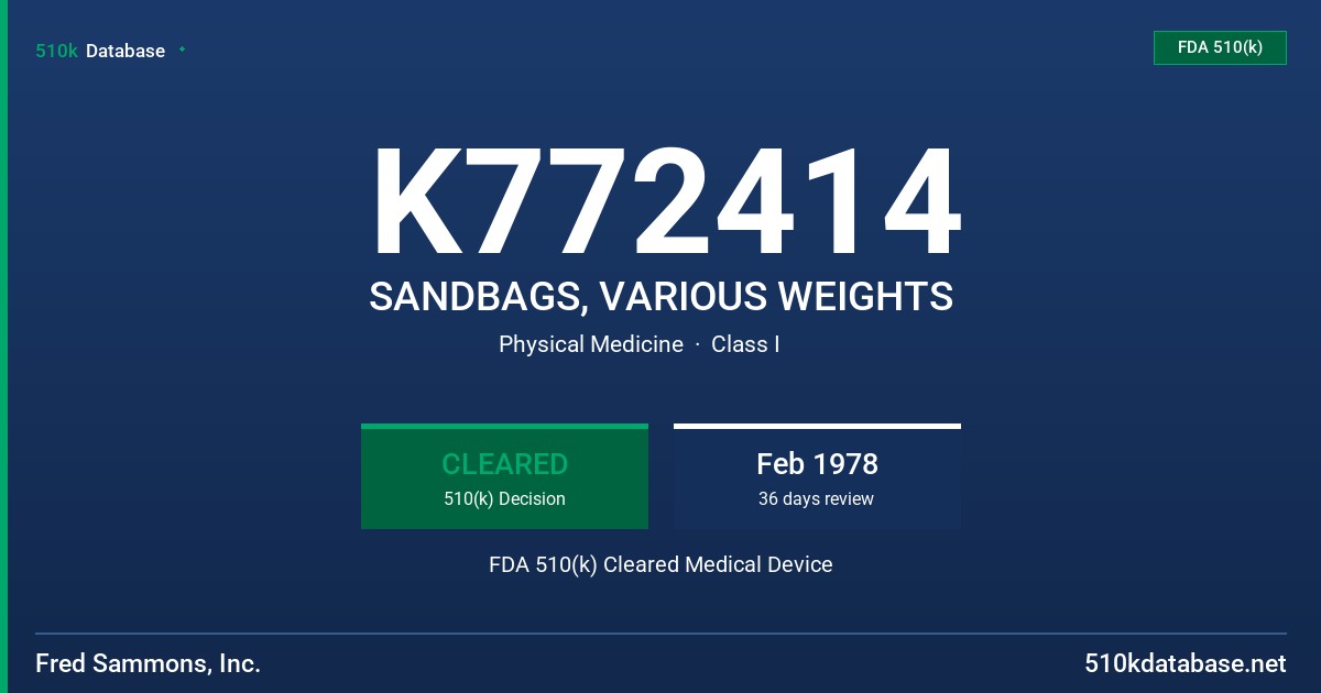 K772414 SANDBAGS, VARIOUS WEIGHTS FDA 510(k) Cleared Medical Device