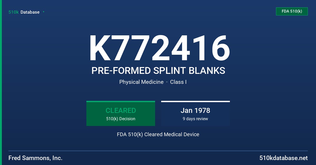 K772416 PRE-FORMED SPLINT BLANKS FDA 510(k) Cleared Medical Device