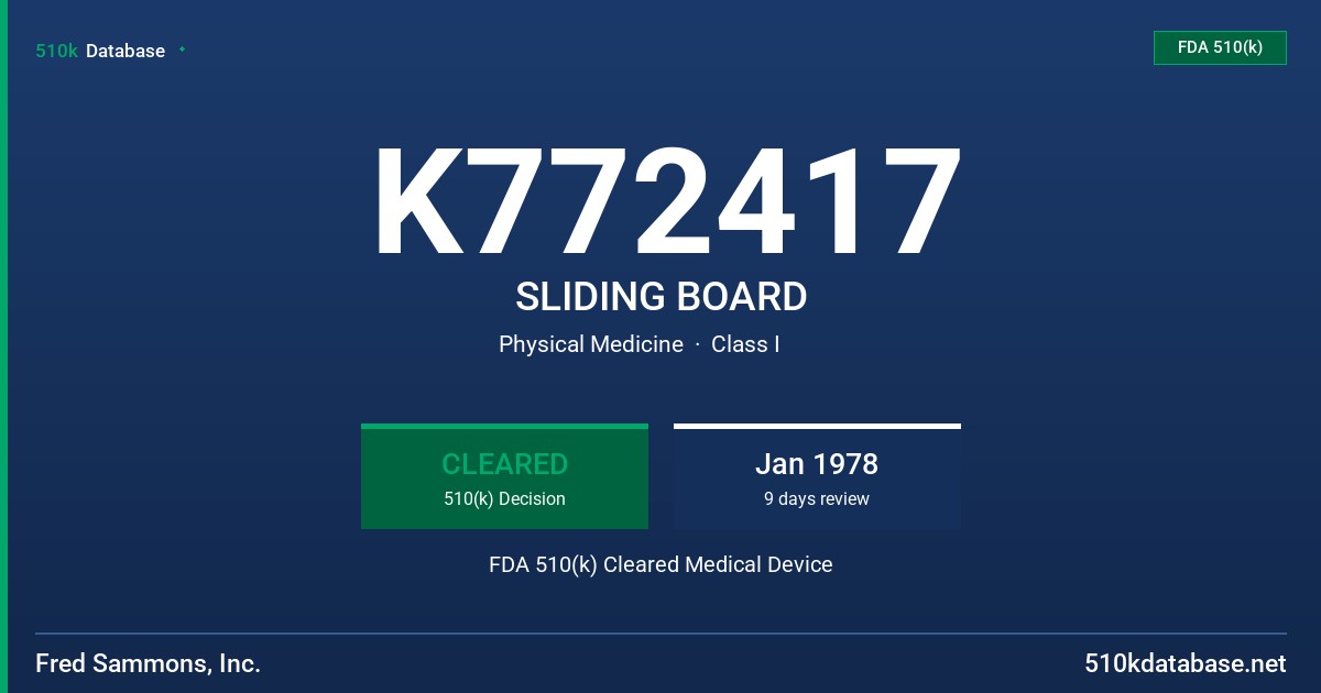 K772417 SLIDING BOARD FDA 510(k) Cleared Medical Device