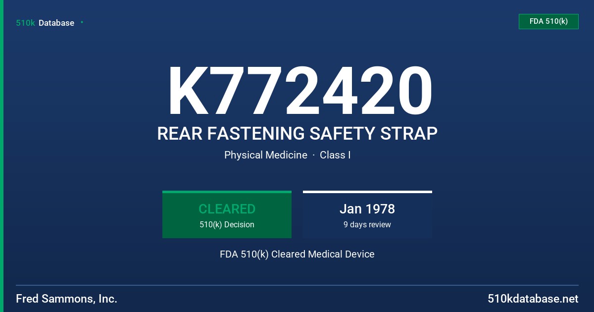 K772420 REAR FASTENING SAFETY STRAP FDA 510(k) Cleared Medical Device