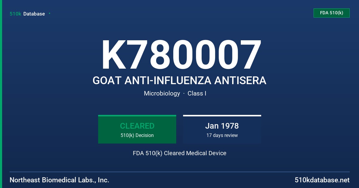 K780007 GOAT ANTI-INFLUENZA ANTISERA FDA 510(k) Cleared Medical Device