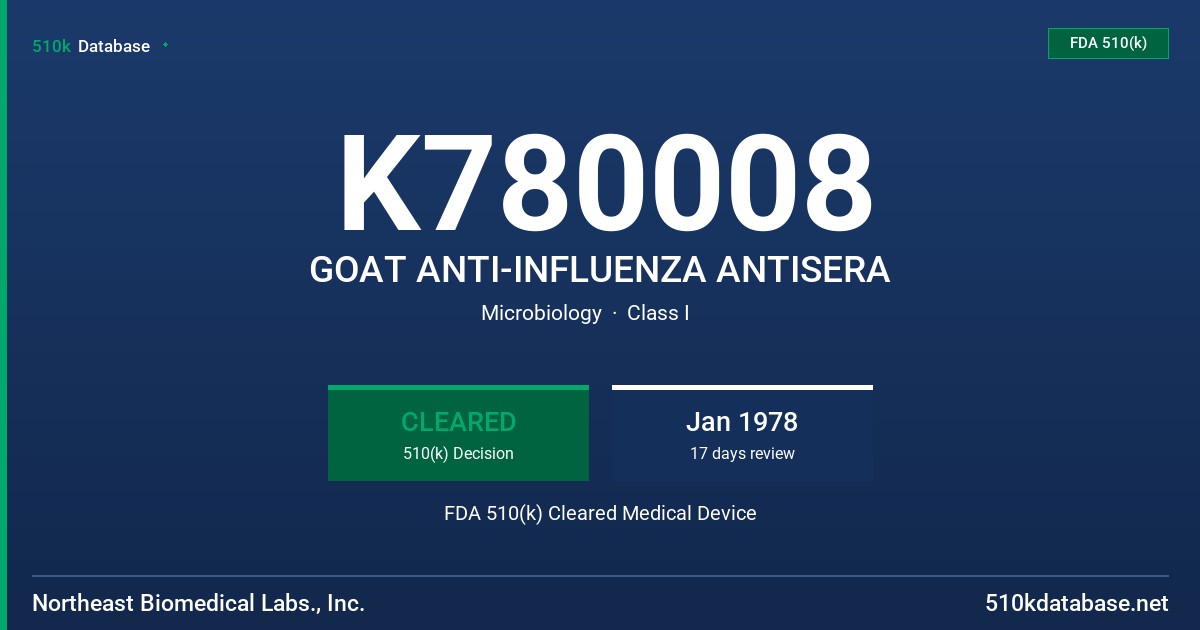 K780008 GOAT ANTI-INFLUENZA ANTISERA FDA 510(k) Cleared Medical Device