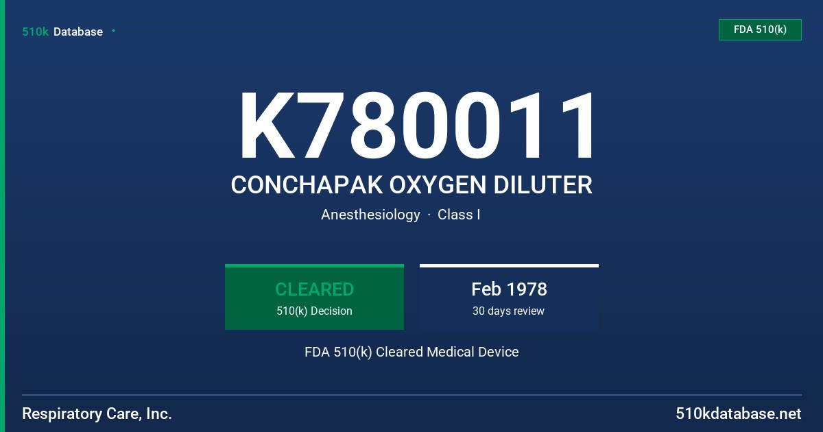 K780011 CONCHAPAK OXYGEN DILUTER FDA 510(k) Cleared Medical Device