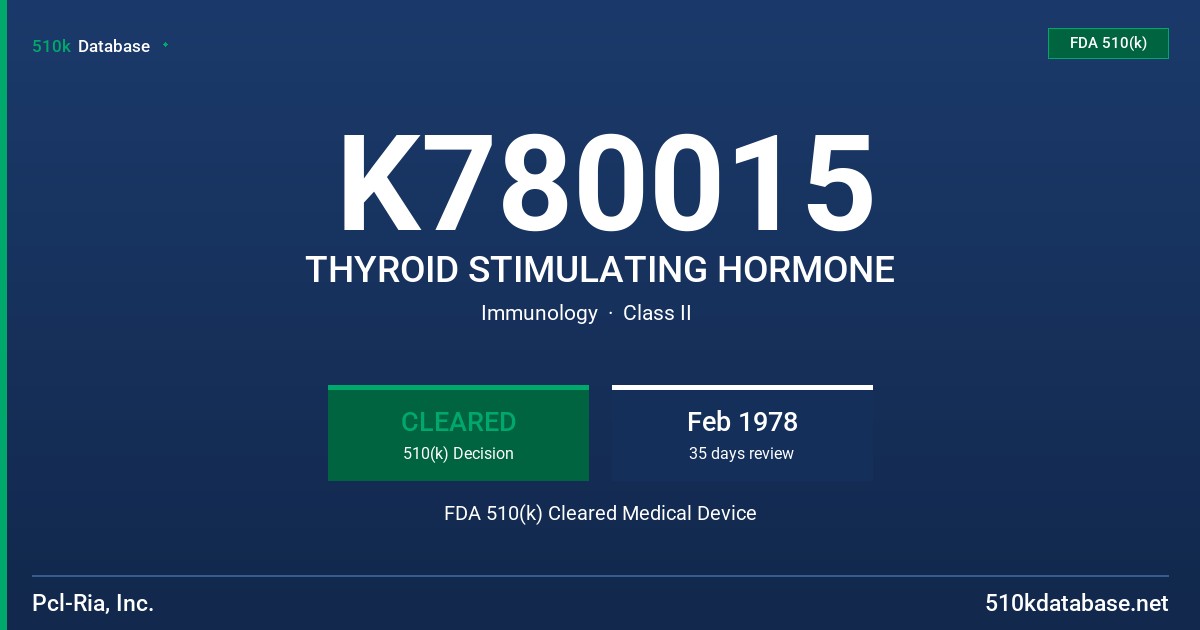 K780015 THYROID STIMULATING HORMONE FDA 510(k) Cleared Medical Device