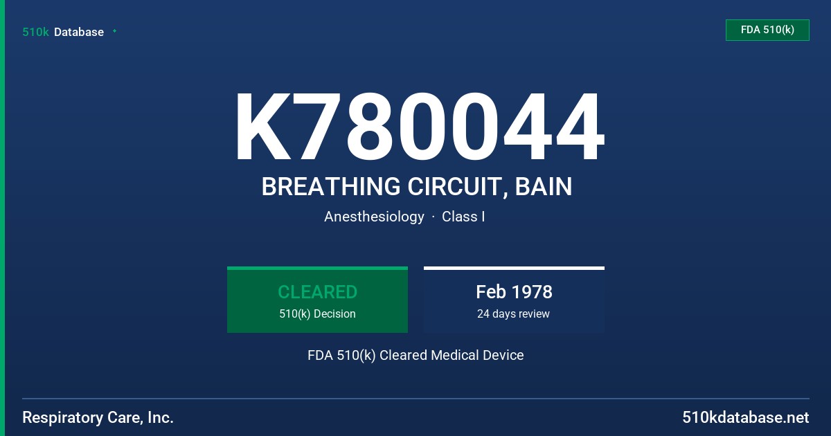 K780044 BREATHING CIRCUIT, BAIN FDA 510(k) Cleared Medical Device