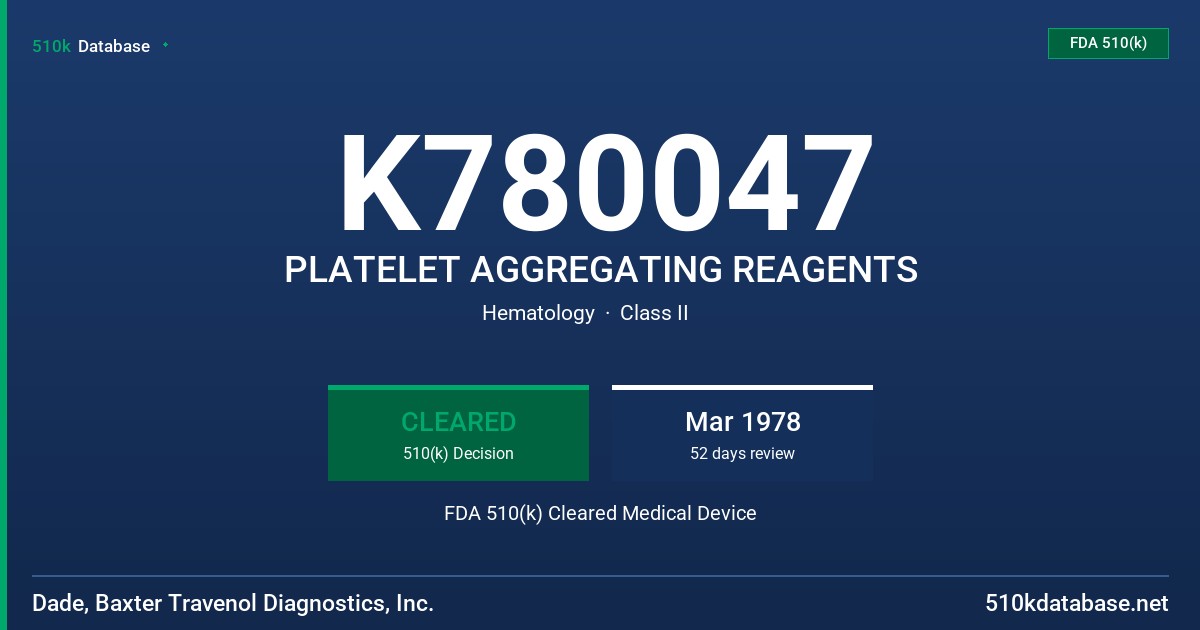 K780047 PLATELET AGGREGATING REAGENTS FDA 510(k) Cleared Medical Device