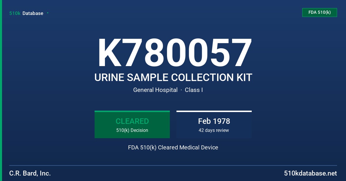 K780057 URINE SAMPLE COLLECTION KIT FDA 510(k) Cleared Medical Device