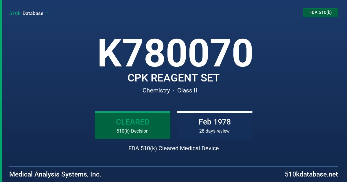 K780070 CPK REAGENT SET FDA 510(k) Cleared Medical Device