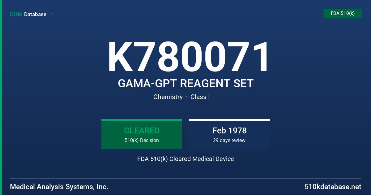 K780071 GAMA-GPT REAGENT SET FDA 510(k) Cleared Medical Device