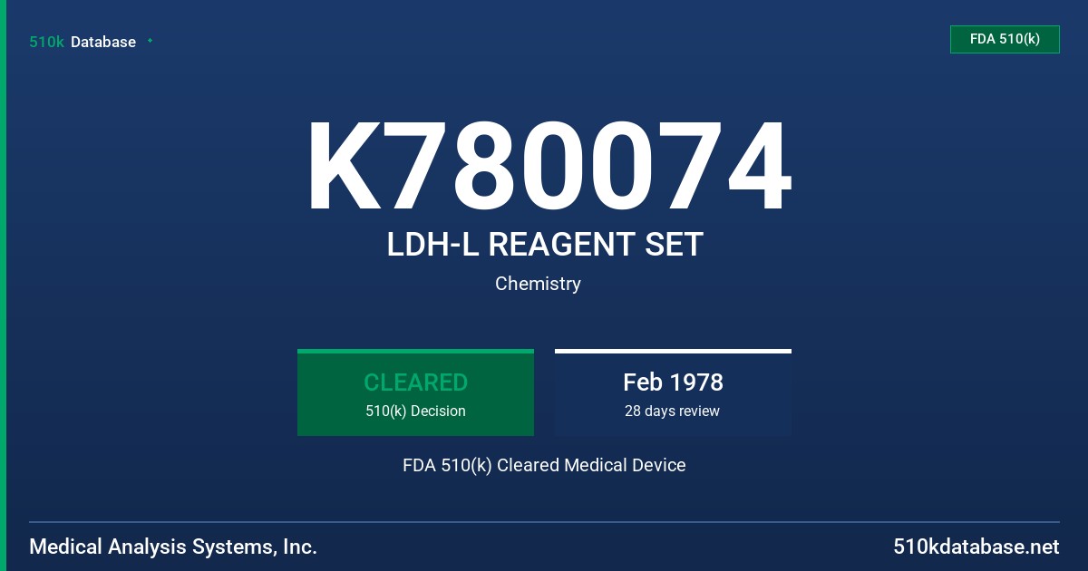 K780074 LDH-L REAGENT SET FDA 510(k) Cleared Medical Device