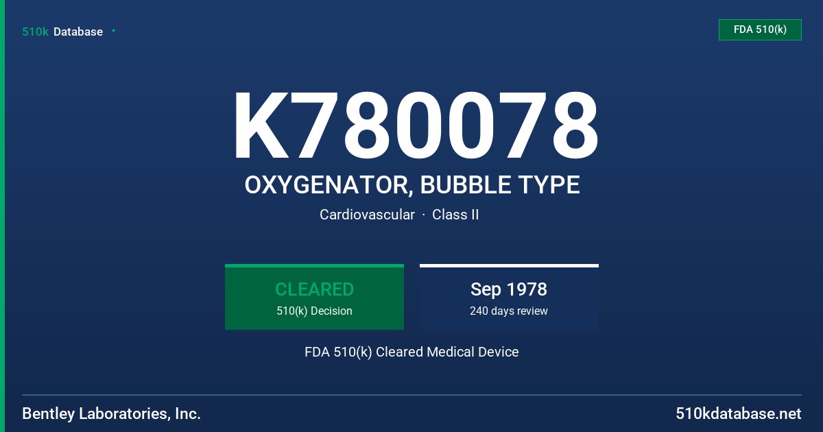 K780078 OXYGENATOR, BUBBLE TYPE FDA 510(k) Cleared Medical Device
