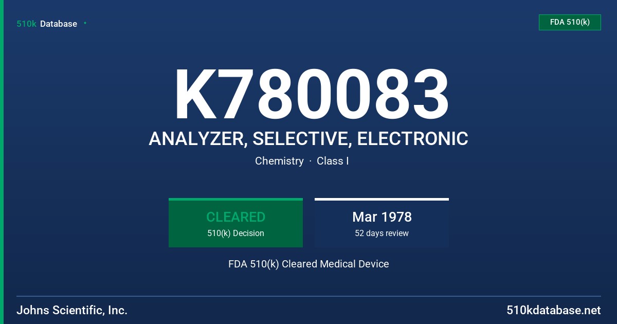 K780083 ANALYZER, SELECTIVE, ELECTRONIC FDA 510(k) Cleared Medical Device