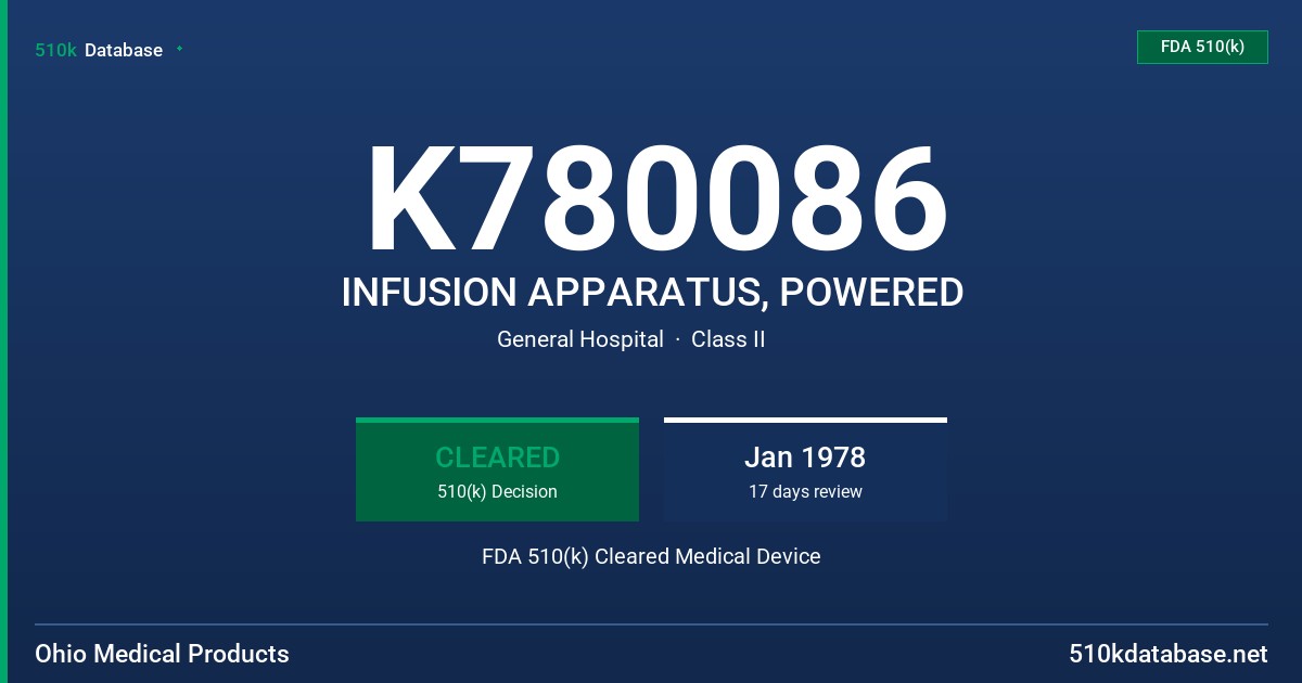 K780086 INFUSION APPARATUS, POWERED FDA 510(k) Cleared Medical Device