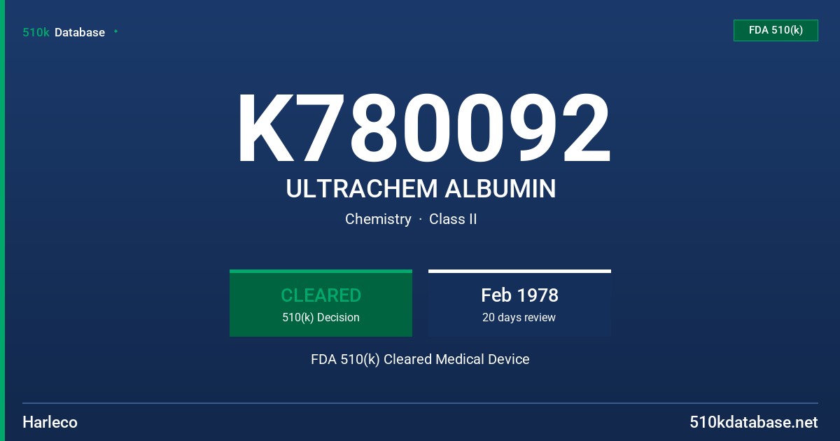 K780092 ULTRACHEM ALBUMIN FDA 510(k) Cleared Medical Device