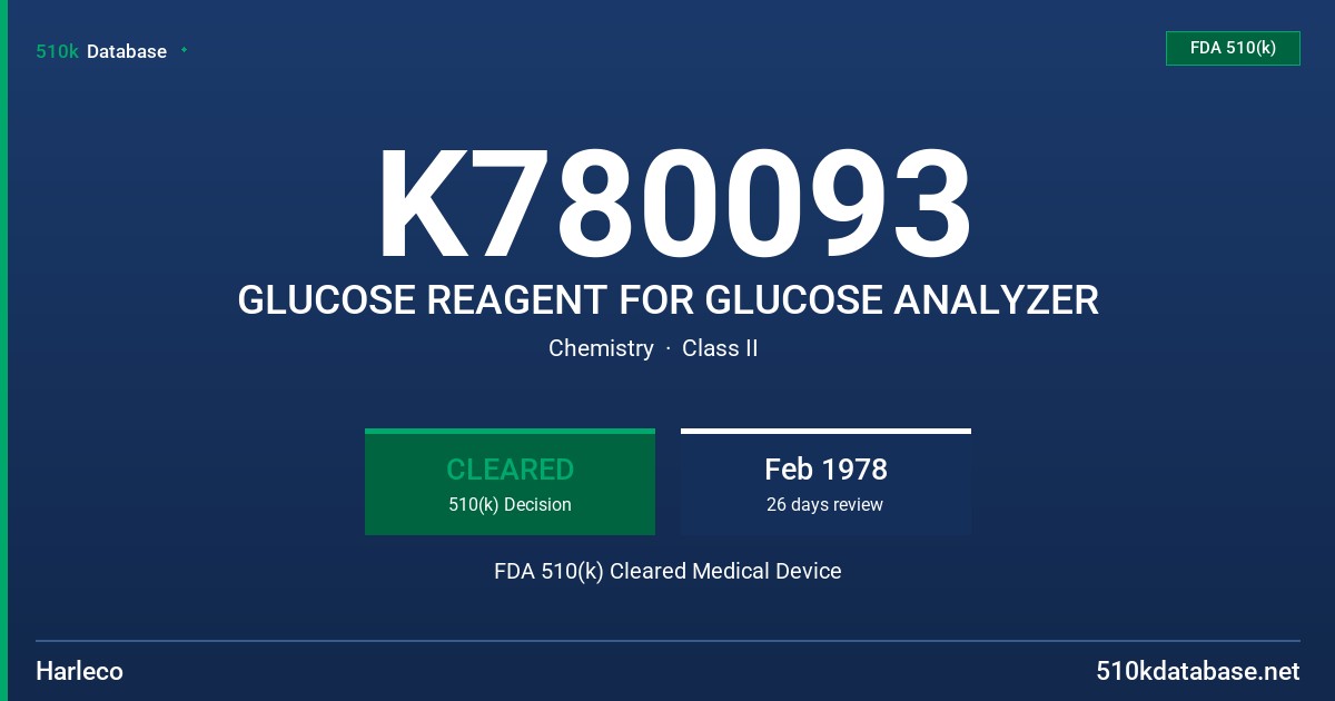 K780093 GLUCOSE REAGENT FOR GLUCOSE ANALYZER FDA 510(k) Cleared Medical Device