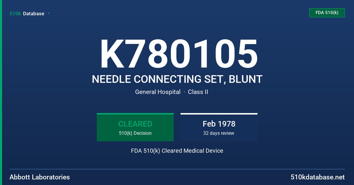 K780105 NEEDLE CONNECTING SET, BLUNT FDA 510(k) Cleared Medical Device