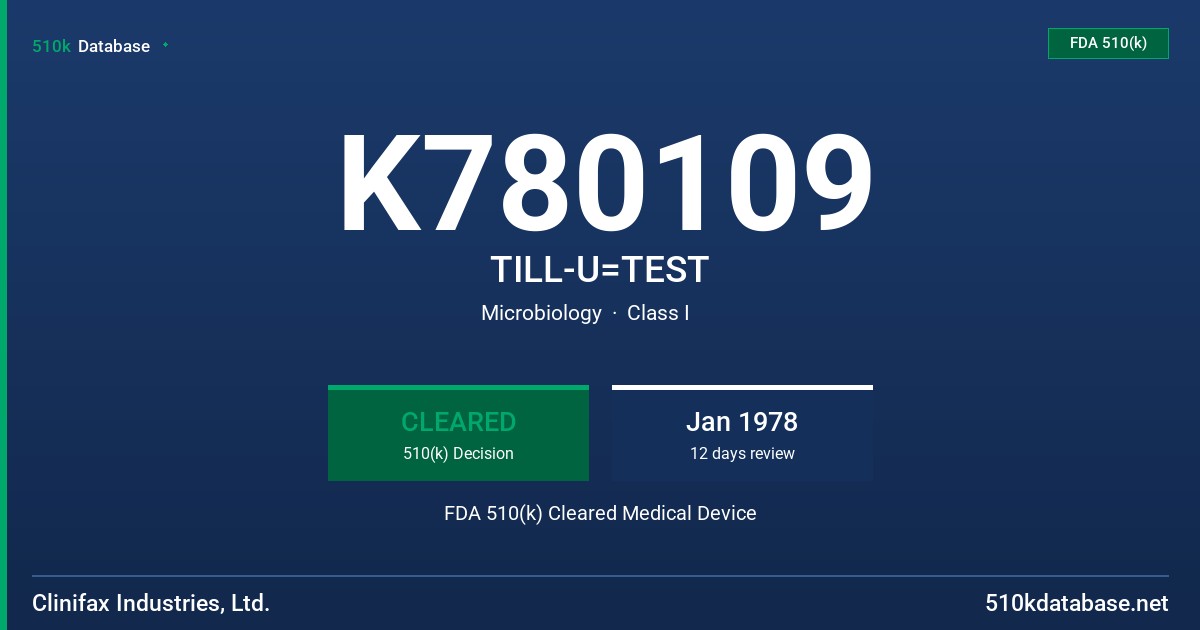 K780109 TILL-U=TEST FDA 510(k) Cleared Medical Device