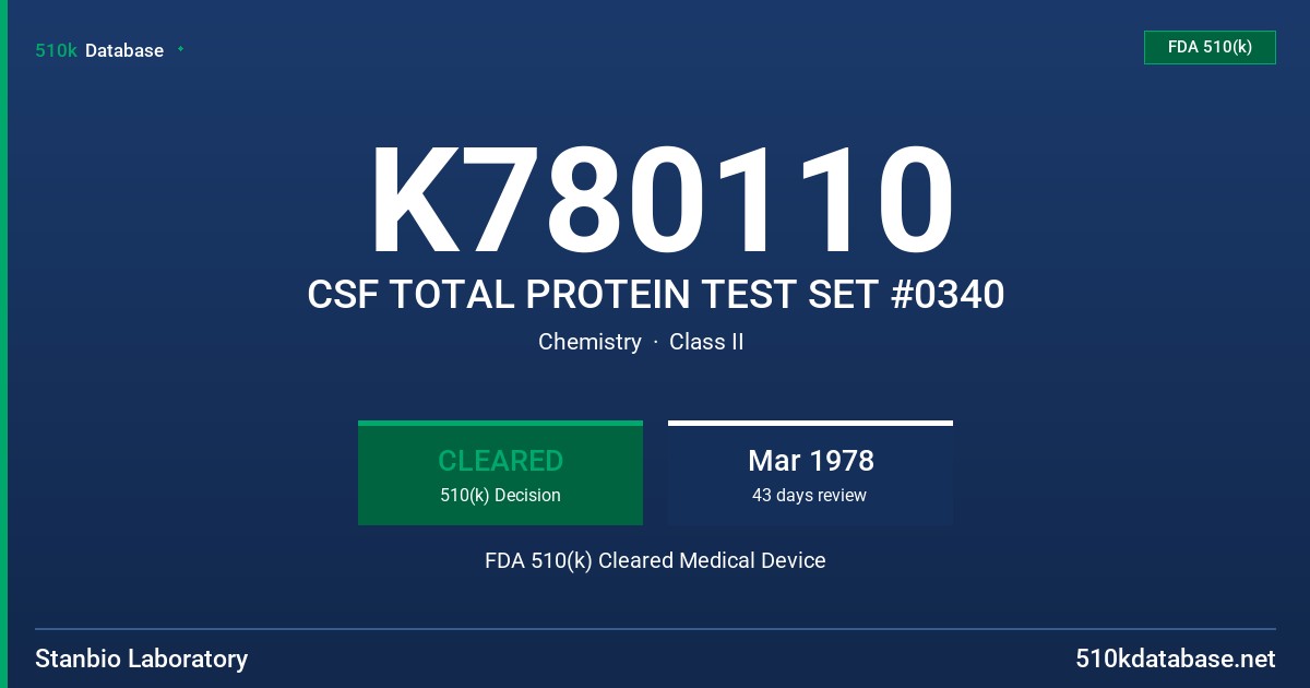 K780110 CSF TOTAL PROTEIN TEST SET #0340 FDA 510(k) Cleared Medical Device
