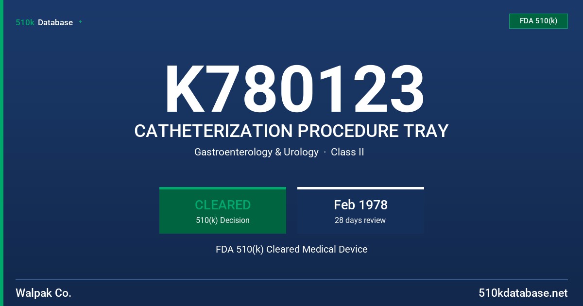 K780123 CATHETERIZATION PROCEDURE TRAY FDA 510(k) Cleared Medical Device