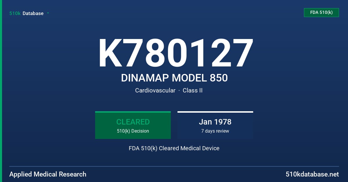 K780127 DINAMAP MODEL 850 FDA 510(k) Cleared Medical Device