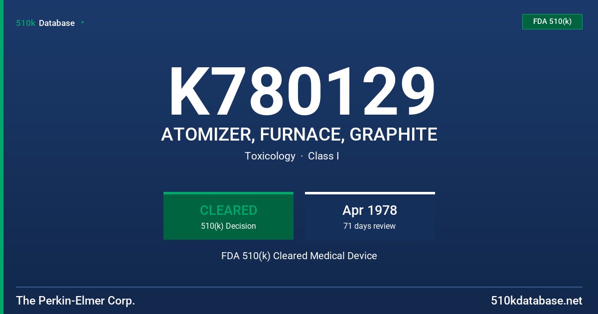 K780129 ATOMIZER, FURNACE, GRAPHITE FDA 510(k) Cleared Medical Device