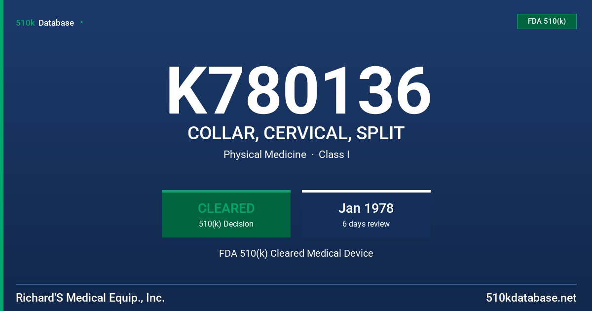 K780136 COLLAR, CERVICAL, SPLIT FDA 510(k) Cleared Medical Device