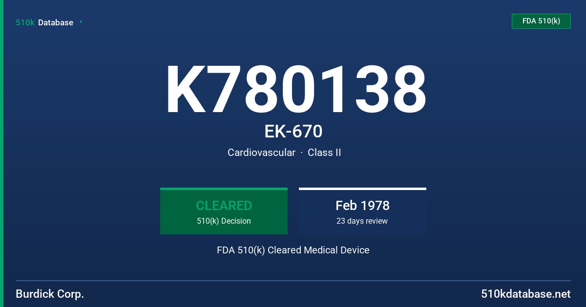 K780138 EK-670 FDA 510(k) Cleared Medical Device