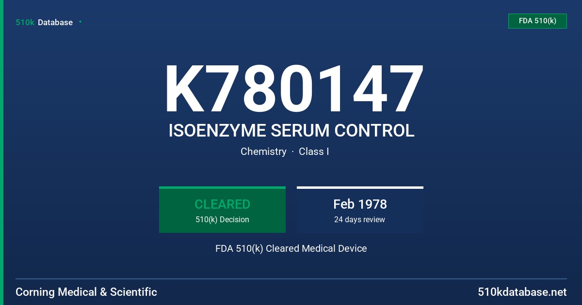 K780147 ISOENZYME SERUM CONTROL FDA 510(k) Cleared Medical Device