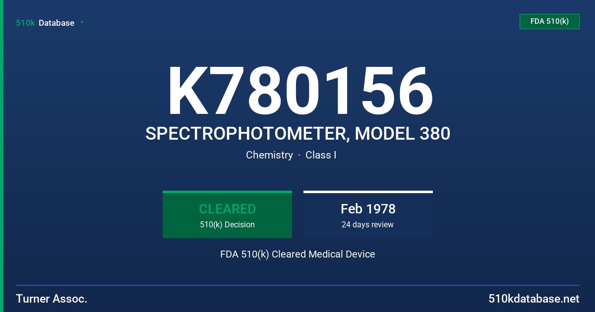 K780156 SPECTROPHOTOMETER, MODEL 380 FDA 510(k) Cleared Medical Device