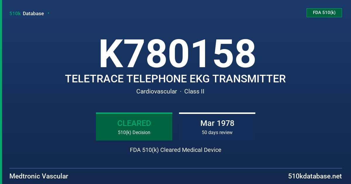 K780158 TELETRACE TELEPHONE EKG TRANSMITTER FDA 510(k) Cleared Medical Device